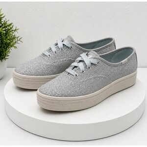 Keds Point Glit Silver Blue Glitter Platform Sneakers WF67727 Womens 6.5 NEW